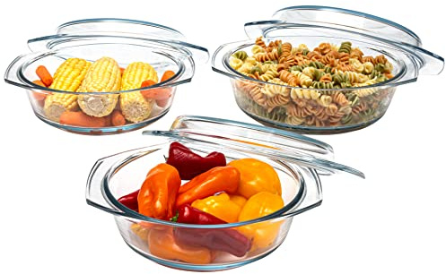 Simax Auflaufformen-Set mit Deckel, rundes Glas-Kochgeschirr, Borosilikatglas, hergestellt in Europa, 1 Qt, 1,5 Qt und 2 Qt Backformen, 3 Stück