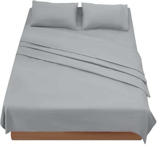 FARFALLAROSSA Parure De Lit 180x190/200 4 Pièces en Microfibre - Drap Housse 180x200 cm - Drap Plat 2 Personne 260x280 cm - 2 Taie d'oreiller 50x80 - Gris Clair