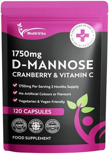 D-Mannose Cranberry & Vitamin C Capsules 1750mg Per Serving, 120 Vegan Capsules, 2 Months Supply, No Magnesium Stearate or Silicon Dioxide, No Artificial Colours or Flavours, Made in the UK
