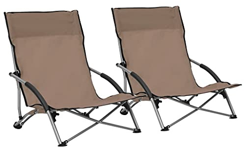 vidaXL 2X Strandstuhl Klappbar Gartenstuhl Campingstuhl Faltstuhl Stuhl Klappstuhl Anglerstuhl Regiestuhl Angelstuhl Outdoor Taupe Stoff