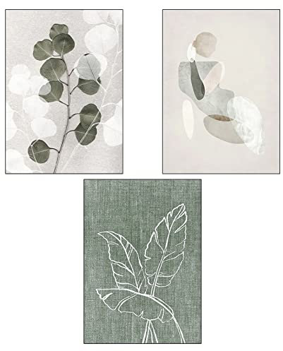 Sarah Duke 3er Design Poster Set Grüne Modern Leinwandbilder Wandbilder Kunst Bilder Blätter Bilder Set Wohnzimmer Schlafzimmer Decor Ohne Rahmen (A,50x70 cm)
