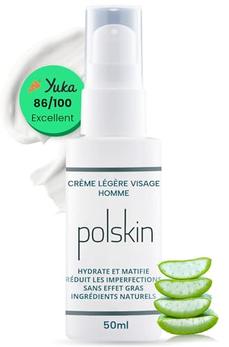 POLSKIN | Crème Légère Hydratante et Anti-Brillance pour Hommes (50ml) | Soin Visage et Barbe Homme | Tous Types et Couleurs de Peau | 96% Ingrédients Naturels | Made In France