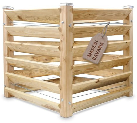 Compostiera moderna singola, ca. 80 x 80 cm, altezza 80 cm, in legno di larice, compostiera in legno massello