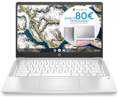 HP Chromebook 14a-na0005sf Computer portatile 14 FHD (Intel Celeron B830, RAM 8 GB, eMMC 128 GB, AZERTY, ChromeOS) Bianco