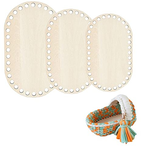 Trsnzul 3 Stück Korbböden zum Häkeln Holzboden zum Häkeln Naturholzkorbboden Häkelkorb Holzbasis Holzboden für Häkelkorb Korbboden Set Crochet Basket Holzbasis Holzboden Häkeln Korbboden
