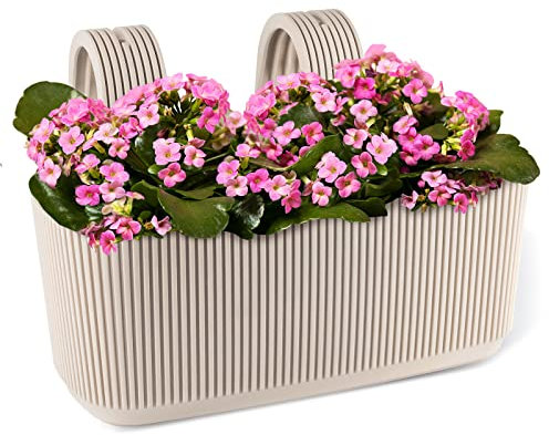 Konzept 11 Balkon Blumenkasten mit Halterung – 29 x 19 cm, Balkonkasten für Geländer, 3,2 L aus wetterfestem Kunststoff