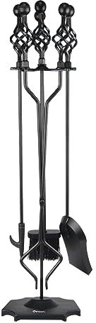 VODA Kaminwerkzeuge Set, 5-teiliges Gusseisen, 83,8 cm, Kaminbesteck für den Innenbereich, Kaminzubehör, großes Feuerplatz-Werkzeug-Set, Outdoor-Halter, Feuer-Kit mit Schürhaken, Schaufel, Zange,