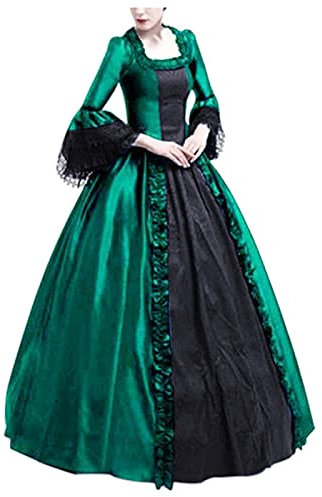 Halloween Kostüm Damen, Mittelalter Kleidung Damen Viktorianisches Königin Kleid mit Trompetenärmel Gothic Court Style Maxikleider Renaissance Ballkleid Halloween Karneval Cosplay Abendkleid