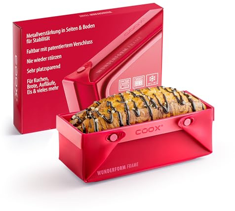 coox WUNDERFORM Frame S - die faltbare Kastenform mit Metallverstärkung - Backen & Servieren in Einem I Antihaft-Silikon I Spülmaschinenfest I Kein Stürzen I BPA-frei Rot