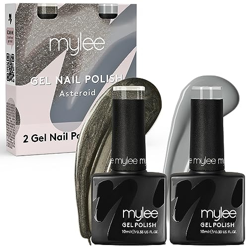 Mylee Gel Nail Polish Duo Colour Set 2x10ml [Asteroid Duo] UV/LED Soak-Off Nail Art Manicure Pedicure for Professional, Salon & Home Use [Autumn/Winter 2023] - Long Lasting & Easy to Apply