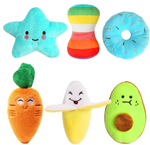 Kapetgo Luxuriöses Hundespielzeug für Welpen, niedliches kleines Plüsch-Hundespielzeug für kleine und mittelgroße Hunde, 6 Stück