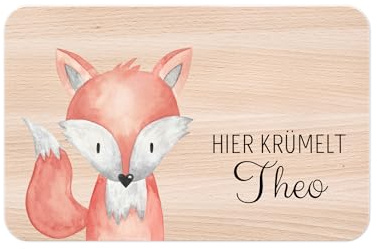 wunderwunsch - Individuelles Holzbrett mit Hochwertigem UV-Druck für Kinder - Personalisiertes Frühstücksbrettchen - Niedliche Motiv-Brettchen mit Namen (Fuchs links unten)
