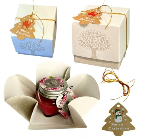 Regalami.shop 12 candele profumate + 12 scatole + 12 tag + 12 cordoncini, regalo di Natale, compleanno, promozionale (avorio, 12)