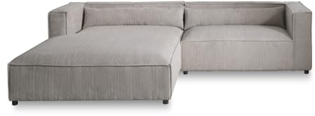 Lisa Design ELA – 4-Sitzer Ecksofa Links – aus Cordsamt – zeitgenössischer Stil Hellgrau