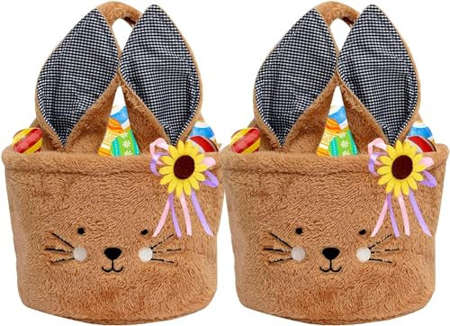 Osterkörbchen Osterhasen Korb, Osterkorb Kinder mit Henkel, Osterhasen Taschen, Osternester zum Befüllen, Körbchen Ostern, Oster Geschenktüten, Osterkörbe für Osterdeko Ostergeschenke (2 Braun)