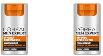 L'Oréal Men Expert Crema hidratante antifatiga para hombre, Crema Hydra Energetic para hombre con Vitamina C*, Combate la apariencia de ojeras e hidrata la piel - 50 ml (Paquete de 2)