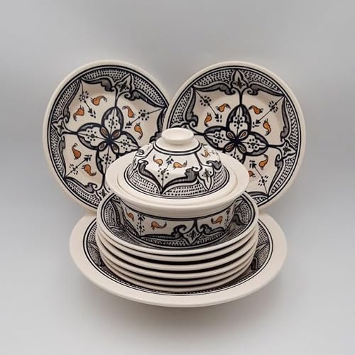 Marokkanisches Couscous-Teller-Set, Schwarz, 8 Personen
