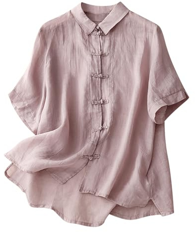 Camicetta da Donna Elegante Estiva Cotone e Lino Elegante Blusa Bianca Estiva Maglietta Corta Tinta Unita Scollo a V T-Shirt Taglie Forti Moda Camicetta Maglietta Estate Ampia Versatile per L'Estate