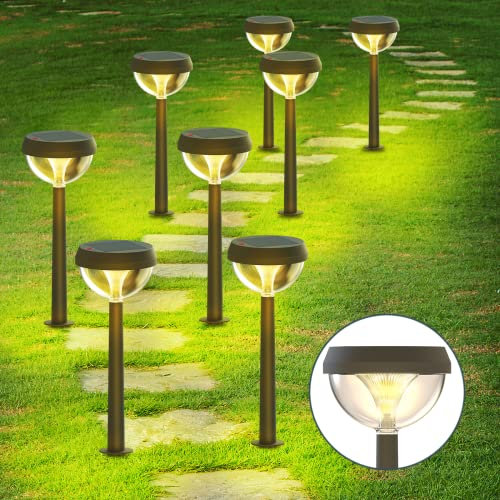 Linkind Solar Lights Outdoor Garden, Solar Beacon with 200lm Warm Light, 3 Drawings Changeable, Height Adjustable, IP54 Waterproof Solar Lamp for Lighting Path, Lawn, Balcony, 8 Pieces