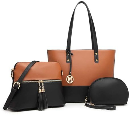 Miss Lulu Handtasche Damen Set Henkeltasche Sets große Frauen Shopper Bag Umhängetasche mit Quaste Geldbörse mit verstellbare Schulterrie handbags for women für Schule Arbeit Reise als Geschenk