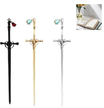 Ceeyoll 3 Stück Metall Schwert Lesezeichen Schwert Form Retro HaarstabLesezichen Schert Mini Schwert Lesezeichen Mit Kristallanhänger Retro Lesezeichn Geschenke für Buchliebhaber, Lehrer und Studen
