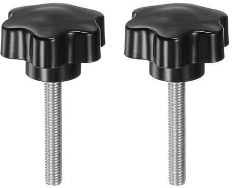 sourcing map 2pcs Star Knobs M8 x 50mm 304 Stainless Steel Threaded Stud 46mm Plastic 6-Star Head Hand Tightening Thumb Screw Clamping Jig Knob Handle, Black
