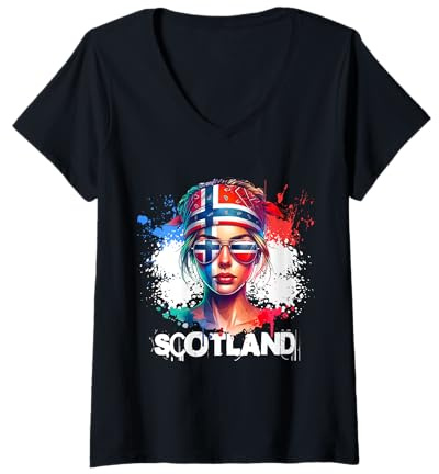 Damen Schottland Flagge Edinburgh Schottin Fußball Liebe Schotte T-Shirt mit V-Ausschnitt