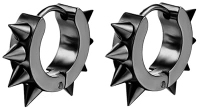 Men Women Rivets Hoop Earrings Stainless Steel Spikes Awl Piercing Taper Huggie Hinged Earrings Set