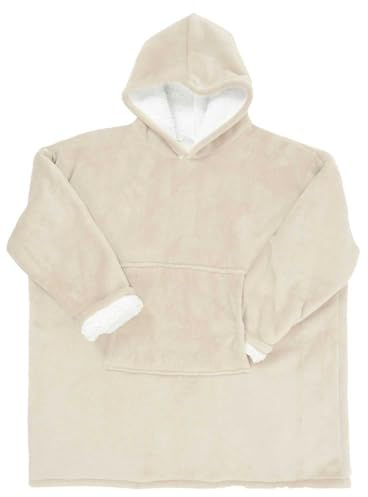 HOME DECO FACTORY, TX91671, Sherpa Linne Inredningshuvtröja, Mjuk och fluffig komfort, Perfekt för Cocooning-kvällar, Mångsidig som pläd eller sängkast, Storlek M, Beige