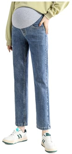 Moderskap raka ben jeans med justerbart bälte - 3/4 byxor med lösa och praktiska, bra för kvinnor med liten storlek (kortstorlek), Typ 01, XXL