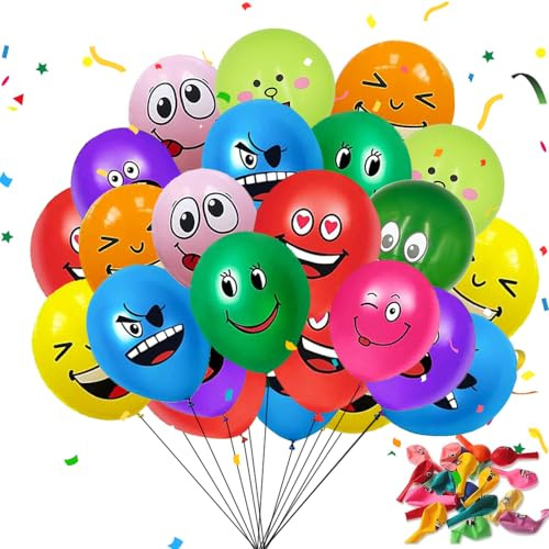 100 Stück Luftballon Smiley, 12 Zoll Emotion Serie Latex Luftballons, Bunt Party Luftballons für Kinder, Niedlich Lustig Luftballon mit Verschiedene Gesichter für Geburtstag Deko