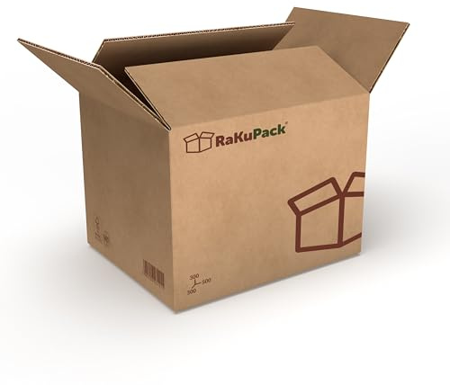 RaKuPack Versandkarton 25 Stück Faltkarton 500x300x300mm Innenmaß (50x30x30cm) Verpackungskarton bedruckt Warensendung Karton braun Faltschachtel Paket Versandschachtel Kartonage verschiedene Größen