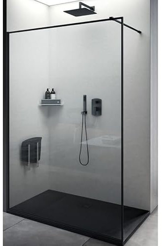 IMPALLI Box Doccia Walk In H200 Cm Estensibile 138,5-139,5 Cm Parete Fissa Open Space Braccio Sostegno Box Doccia Cristallo Temperato 6 Mm Trasparente Profili Alluminio (NERO OPACO 140)