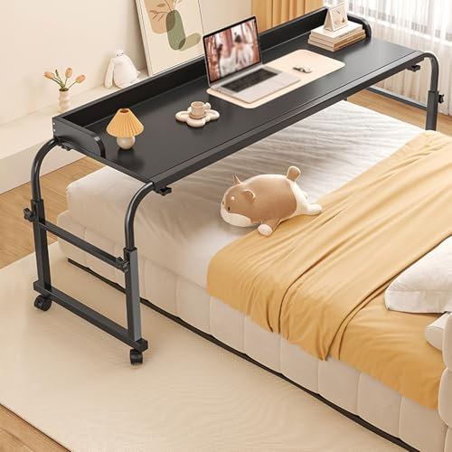 GWWBD Pflegetisch Mit Rollen，Tisch Mit Rollen Klappbar Beistelltisch Mit Rollen Für Pflegebett Rolltisch Holz Betttisch Krankentisch Auf Rollen Höhenverstellbar(Color:schwarz+)