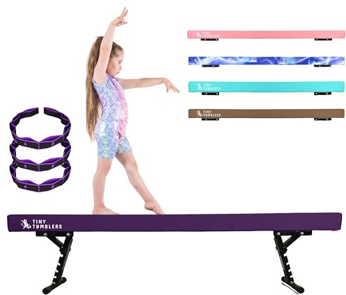 TINY TUMBLERS Schwebebalken für zuhause – Größen 210/240/270cm - Erstaunliche Balance-Ausrüstung für Kinder zu Hause – Wildlederimitat, hochdichter Eva-Schaum – Lernkarten, Tragegurte, Tragetasche