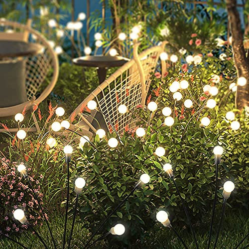 Kizozo Lampade solari per esterni, 4 pezzi, lucciole solari con 10 LED, lampade solari da giardino, IP65, impermeabili, per esterni, luci solari da giardino, balcone, decorazione da giardino per