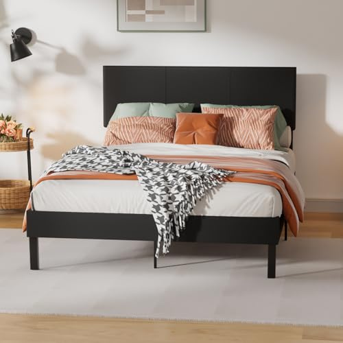 Jaxguom Polsterbett 140x200cm Bett Bettrahmen Doppelausführung Bettrahmen mit Lattenrost Holzlatten zur Unterstützung des Kopfteils,Schwarz