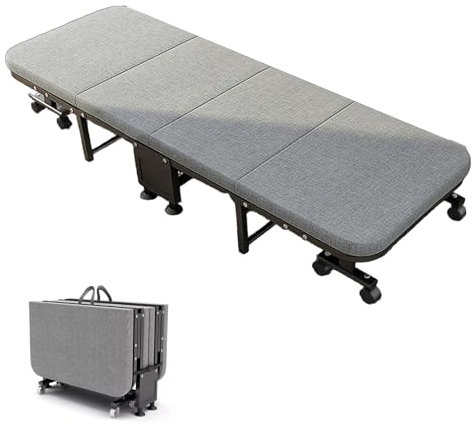 PLMNBQWE Klappbett Klappbett mit Matratze für Erwachsene, verdickter Metallrahmen, Gästebett, faltbar, Queensize, mit Rollen, platzsparendes Klappbett für Ea