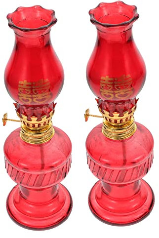 HOLIDYOYO 2 Stück Chinesische Petroleumlampen aus Glas Rote Innenraum Öllampe Hochzeitsdekoration Retro Langlebige Öllampen