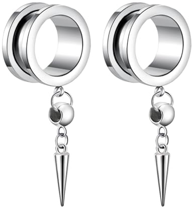 Musihy Ohr Tunnel Set, 2 PCS Edelstahl Plug Ohr Ohrdehner Schraubgewinde mit Anhänger, Ohrlochstechender Schmuck 6mm-25mm, Silber/Schwarz