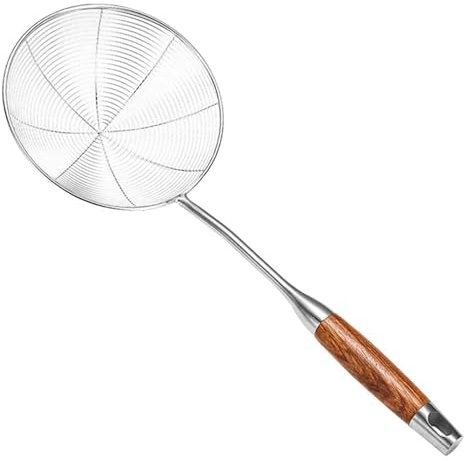 EXKURPOO Espumadera Espumador de colador de araña de Acero Inoxidable 304 for cocinar y freír, colador de Pasta de Alambre con Mango de Madera - Utensilios de Cocina(Dia 15.5cm)