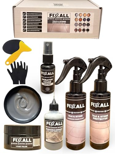 Fixxall Stone & Tile Repair Kit – Coloured Filler, Scratch Cover Spray, Injectable Adhesive, Sealer & Cleaner – All-in-One Surface Restoration Set (Dark Grey, One Size)