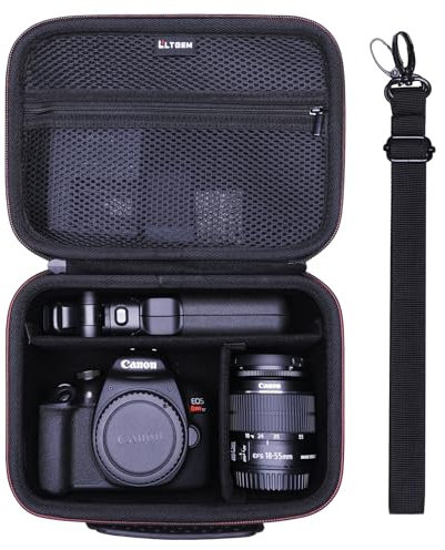 L LTGEM Hard Camera Case for Canon EOS 2000D/ 4000D DSLR, EOS Rebel T7 /R100 /R50 /R5 /R6 Mark II /R7 /R8 /90D /5D Mark IV Camera, Lens, Tripod, with 4 Pieces of Dividers and Shoulder Strap-Black