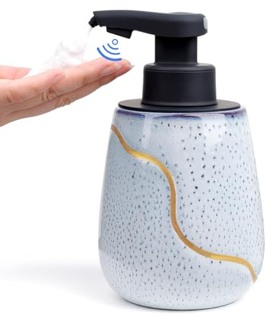 BosilunLife Automatic Foaming Soap Dispenser- ouchless Hand Wash Dispenser | for Bathroom Ceramic Smart Electric Auto Dish Soap Dispenser Waterproof, USB C Rechargeable (Speckled Blue, Foaming Pump)