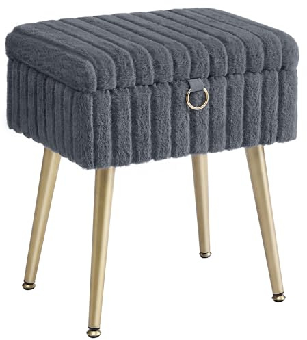 SONGMICS Schminktisch-Stuhl, Hocker mit Stauraum, Schminkhocker, Fußhocker, Metallbeine, gepolstert, verstellbare Füße, Wohnzimmer, Schlafzimmer, Ankleidezimmer, schiefergrau LOM505GZ02
