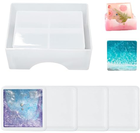 Lot de 5 moules en silicone pour dessous de verre carrés en résine époxy, dessous de verre en résine, moules pour moulage en résine, plateau en silicone, dessous de verre en résine