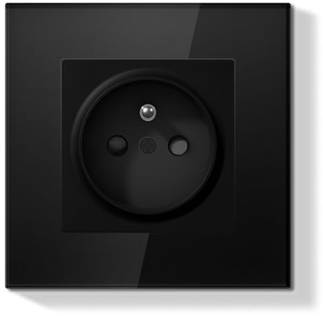 BSEEDLIFE Prise Murale,Normes Françaises Prise Electrique Encastrable,Facile à Installer,Panneau en Verre Cristal,1 Gang 86 * 86mm,Noir
