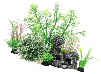 LAIOUSN 7-teiliges Aquarium-Dekorationsset, künstliche Aquarien, Pflanzen und Höhlen, Felsen-Set für natürliche Aquarien, Umgebung, Landschaftspflanze
