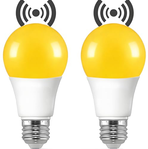 Vanpus 2x Ampoule LED E27 à détecteur mouvement, filament blanc chaud 2700K 9W. Lampe radar contrôle lumière, détection auto : allumage/extinction. Cup blanc/coque jaune