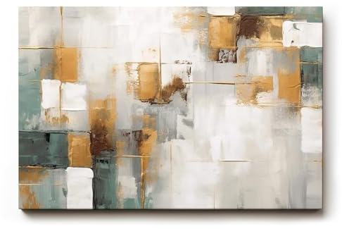Sinus Art Wandbild 120x80cm Abstraktes Motiv mit geometrischen Flächen in Gold, Grün und Weiß für moderne Raumgestaltung
